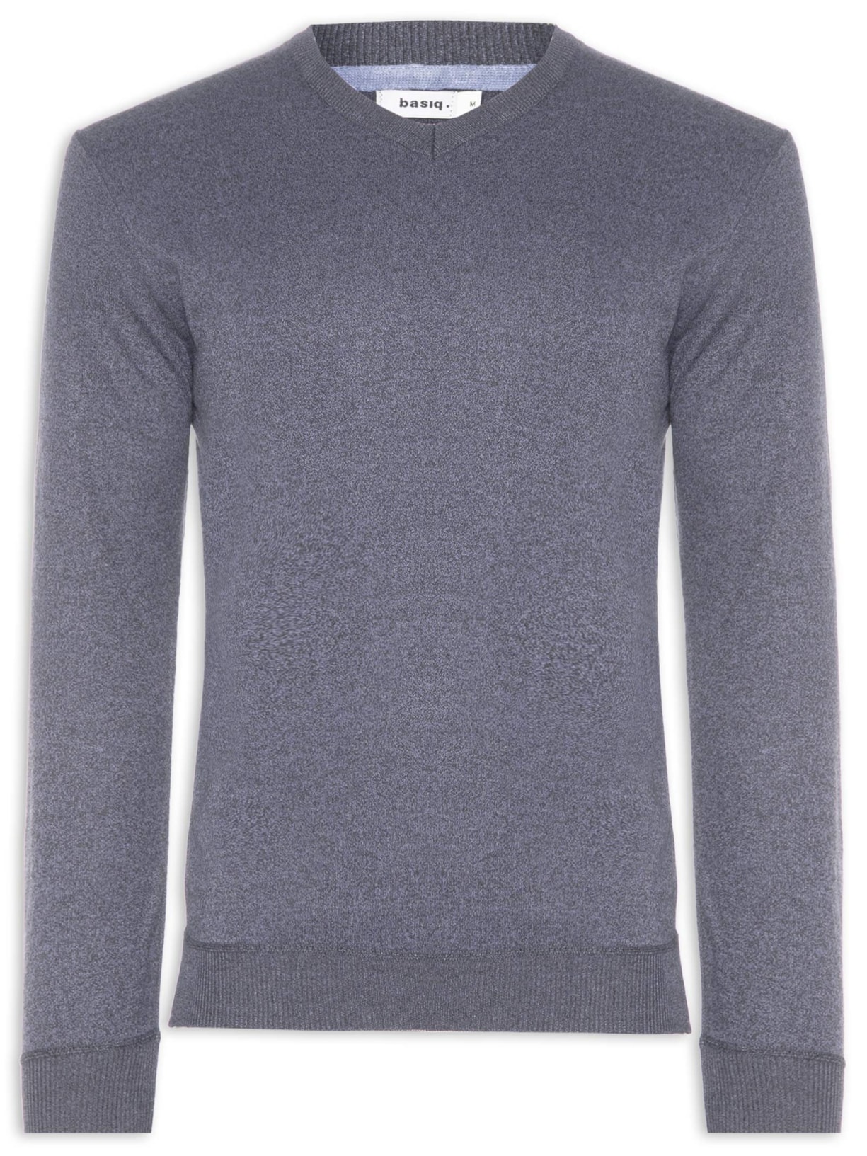 Suéter Tricot Masculino Gola V Básico Cinza Basiq Men