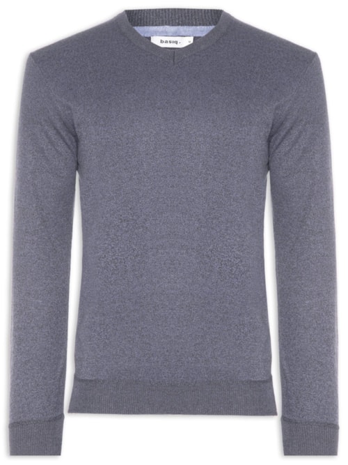 Suéter Tricot Masculino Gola V Básico - Cinza