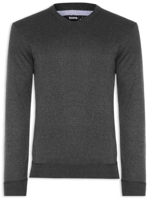 Suéter Tricot Masculino Gola V Básico - Preto