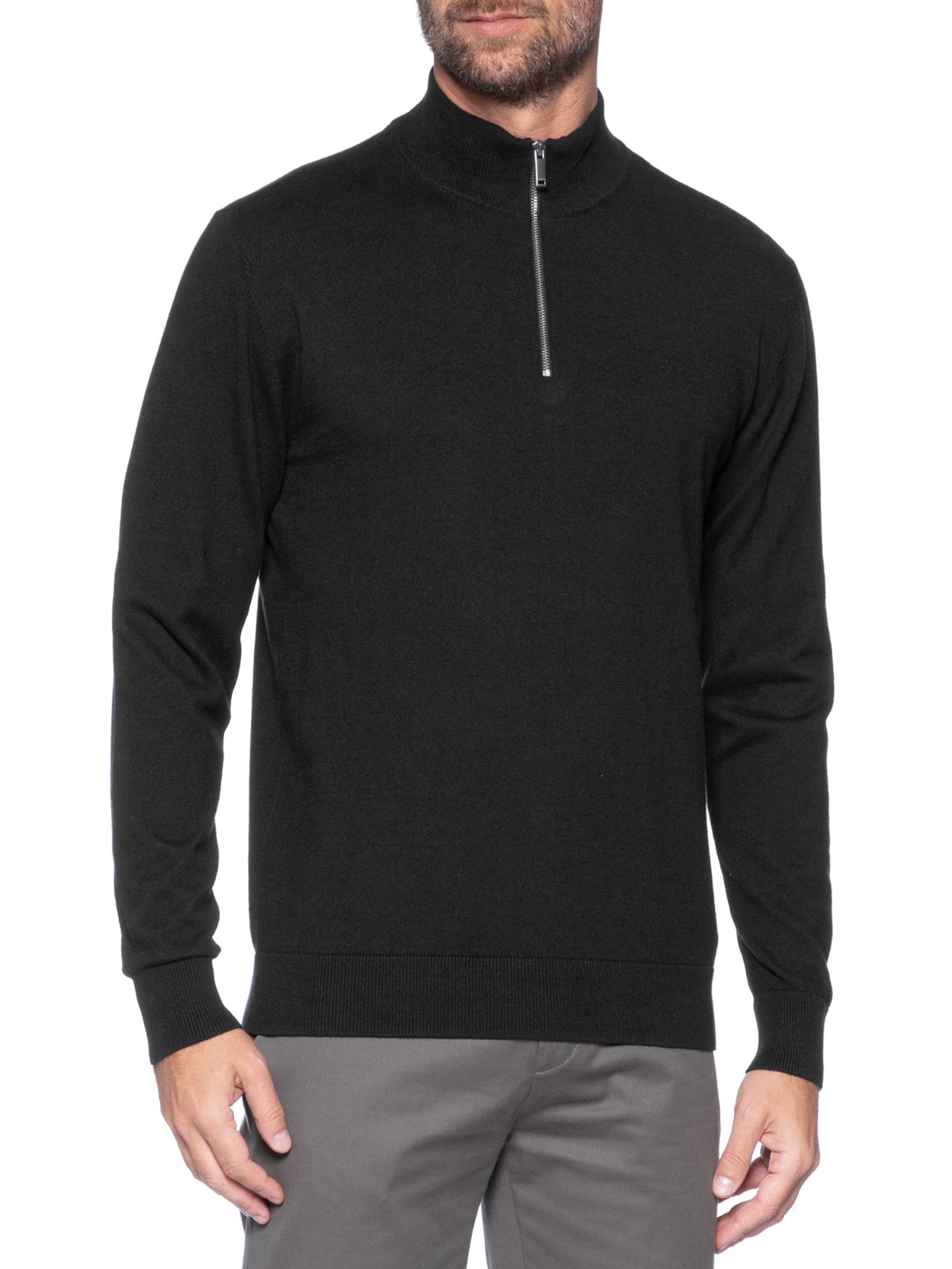 Suéter Tricot Masculino Meio Zíper Preto Calvin Klein