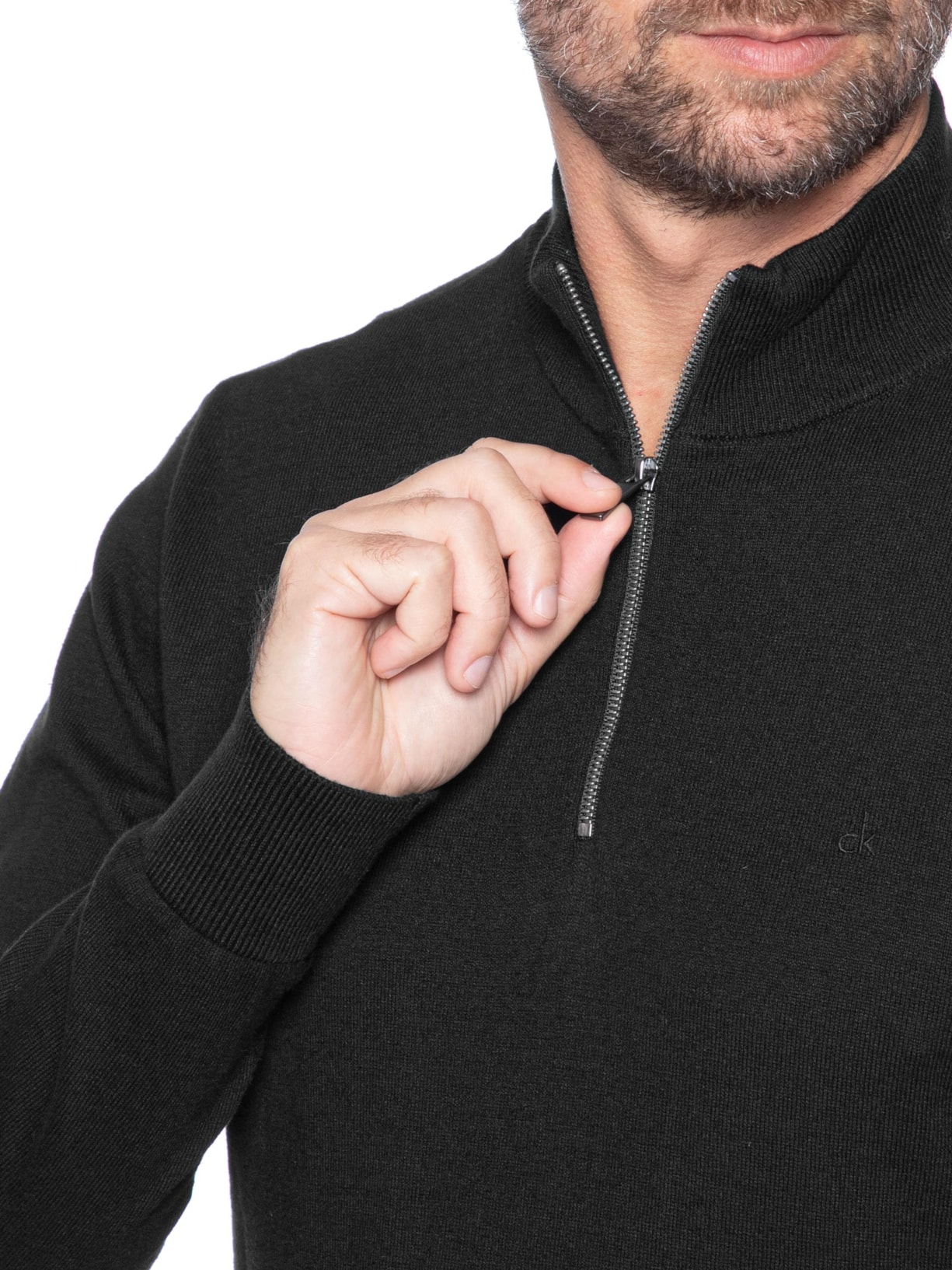 Suéter Tricot Masculino Meio Zíper Preto Calvin Klein