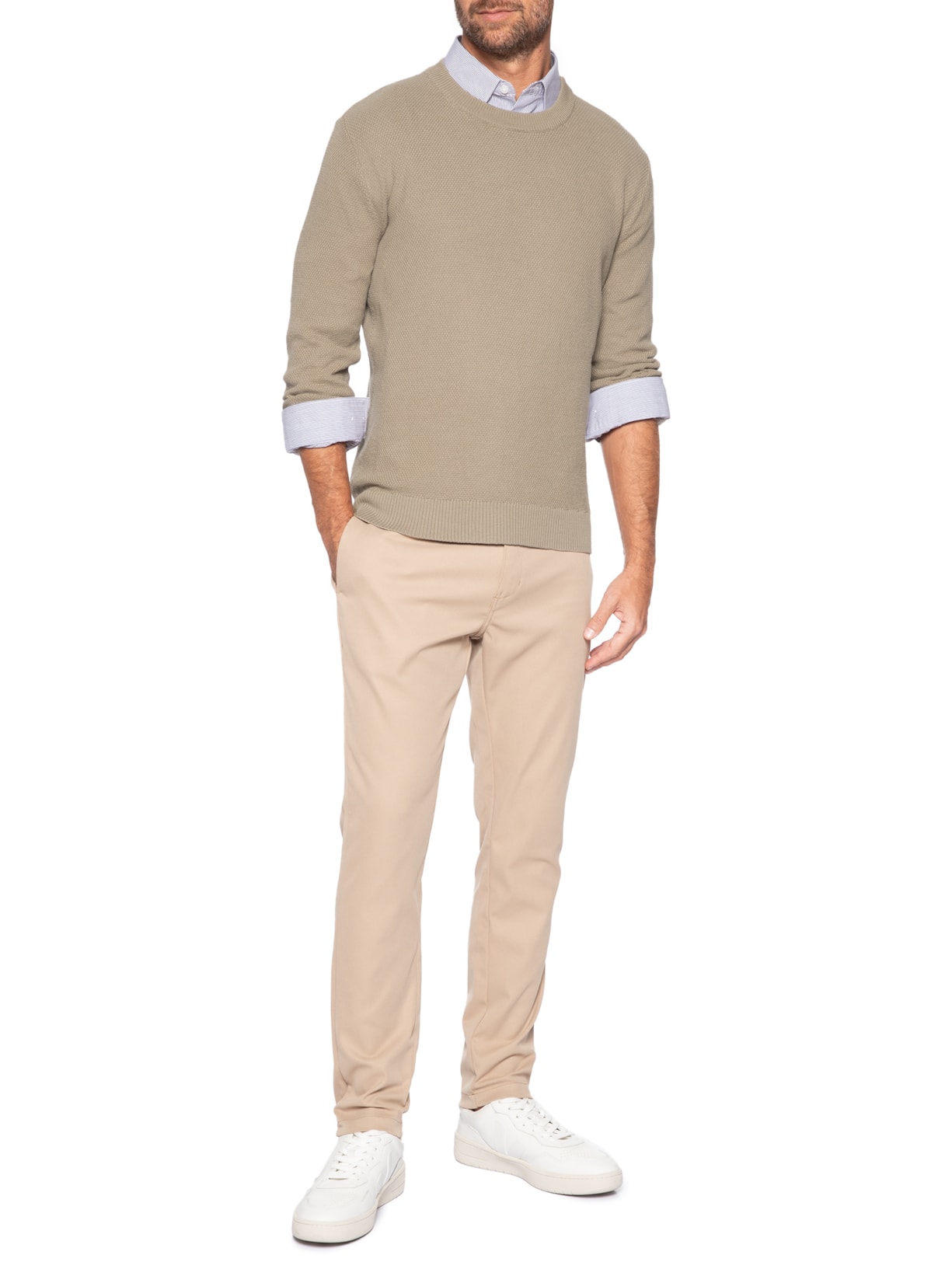 Suéter Tricot Masculino Ponto Arroz Bege Calvin Klein - White Label