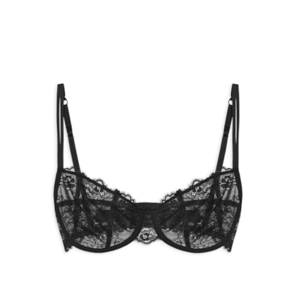 Sutiã Balconet Sem Bojo Com Aro Em Renda - Preto
