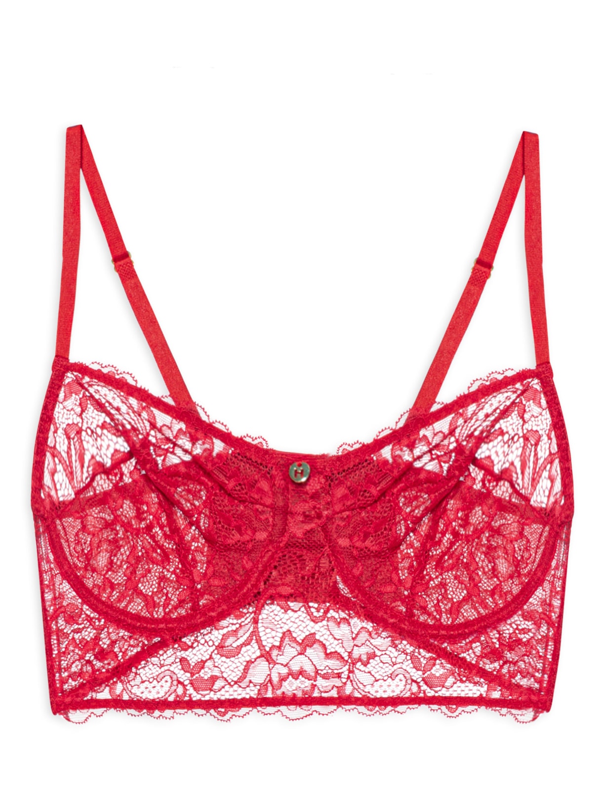Sutiã Meia-Taça Alongado Sem Bojo Com Aro Em Renda - Vermelho