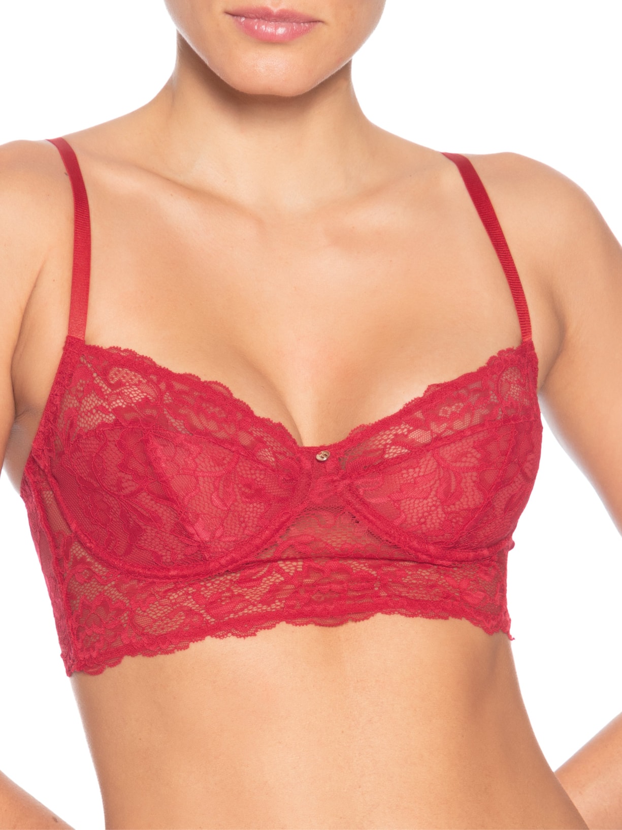 Sutiã Meia-Taça Alongado Sem Bojo Com Aro Em Renda Vermelho Hope
