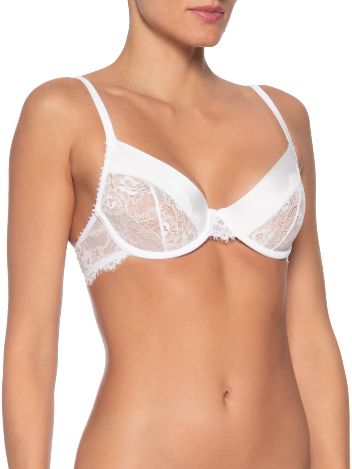 Sutiã Meia-Taça Com Aro Em Renda E Microfibra Acetinada Branco Hope