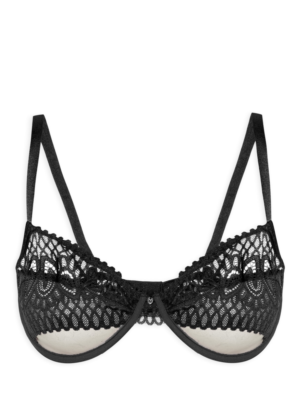 Sutiã Meia Taça Com Aro Sem Bojo Em Renda - Preto