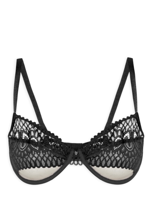 Sutiã Meia Taça Com Aro Sem Bojo Em Renda - Preto