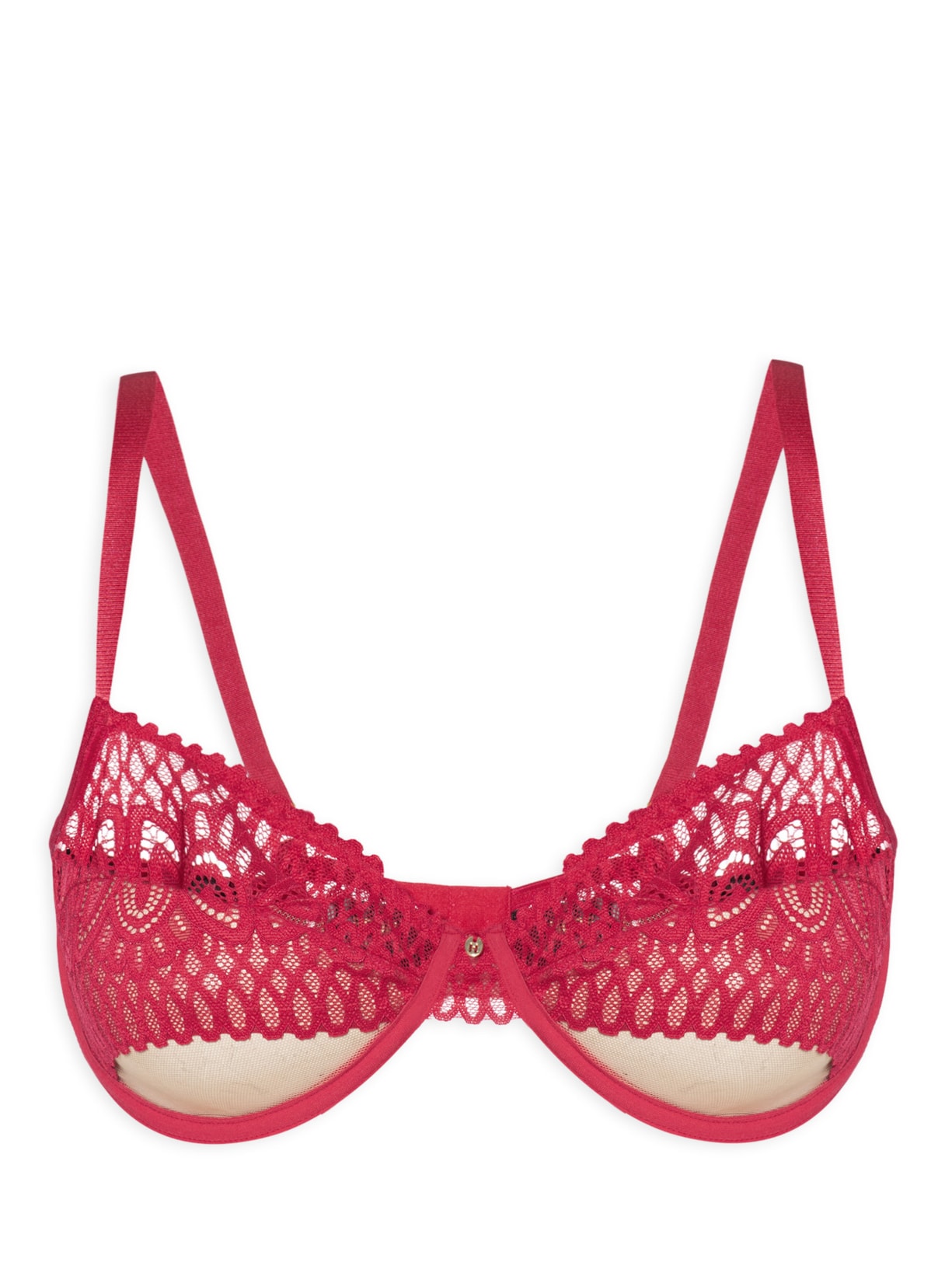 Sutiã Meia Taça Com Aro Sem Bojo Em Renda - Vermelho