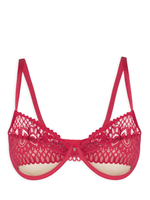 Sutiã Meia Taça Com Aro Sem Bojo Em Renda - Vermelho