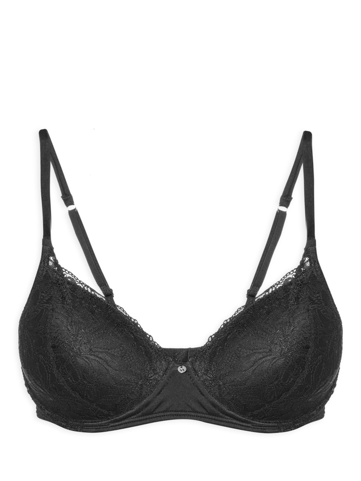 Sutiã Meia Taça Com Bojo Em Microfibra Em Renda - Preto