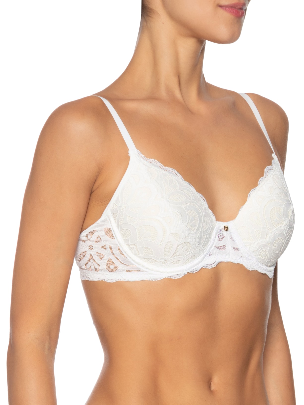 Sutiã Meia Taça Com Bojo Em Renda Branco Hope