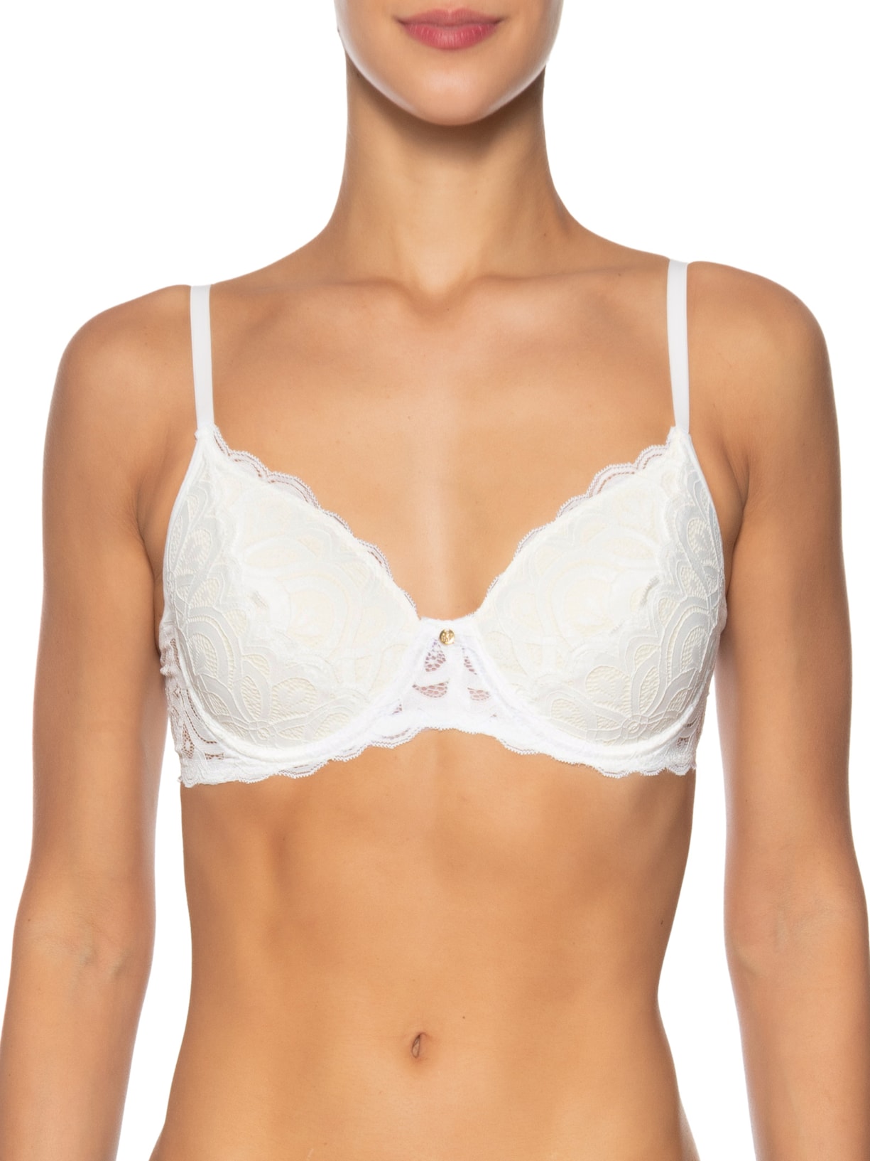 Sutiã Meia Taça Com Bojo Em Renda Branco Hope