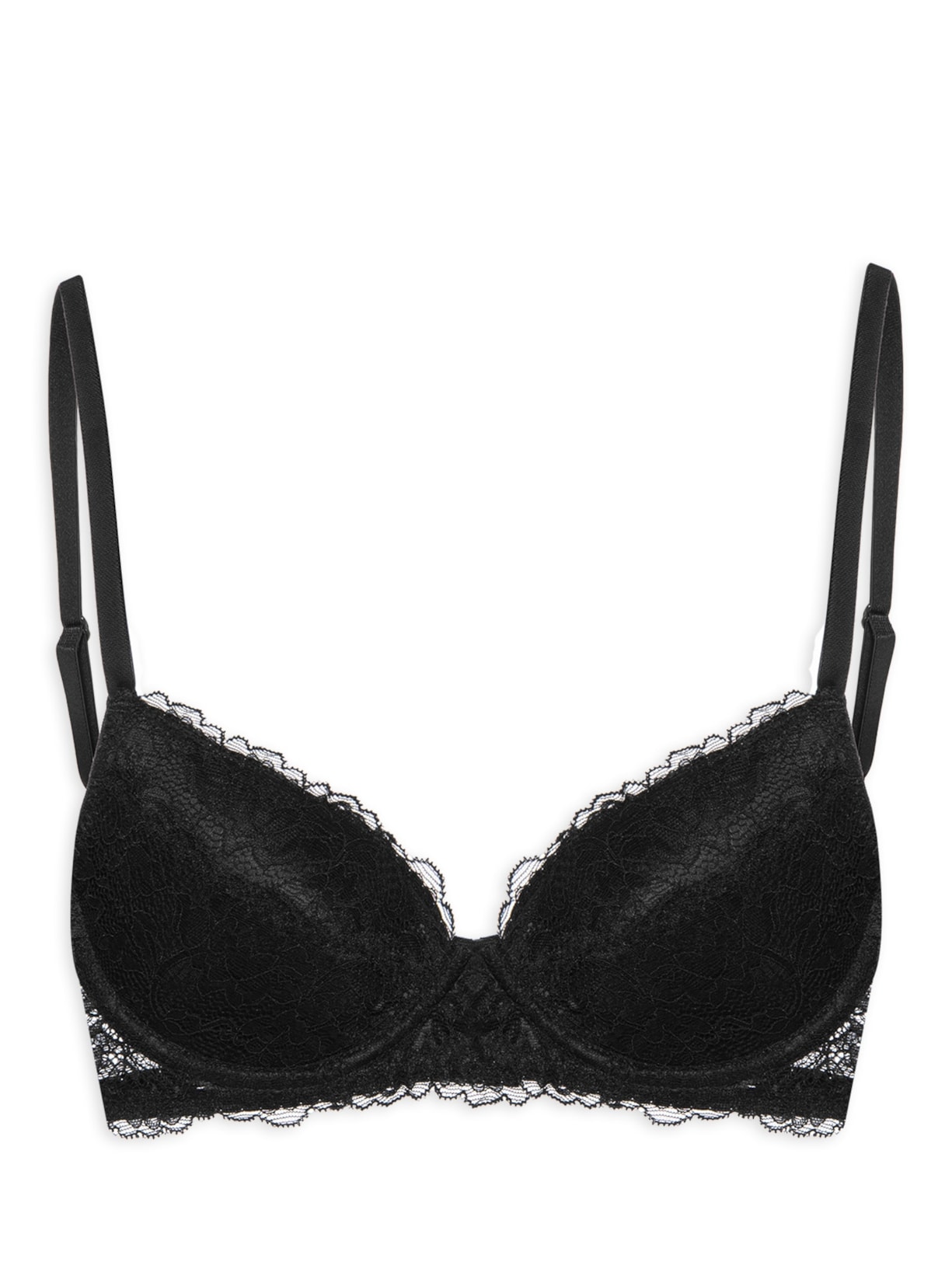 Sutiã Meia Taça Com Bojo Em Renda - Preto