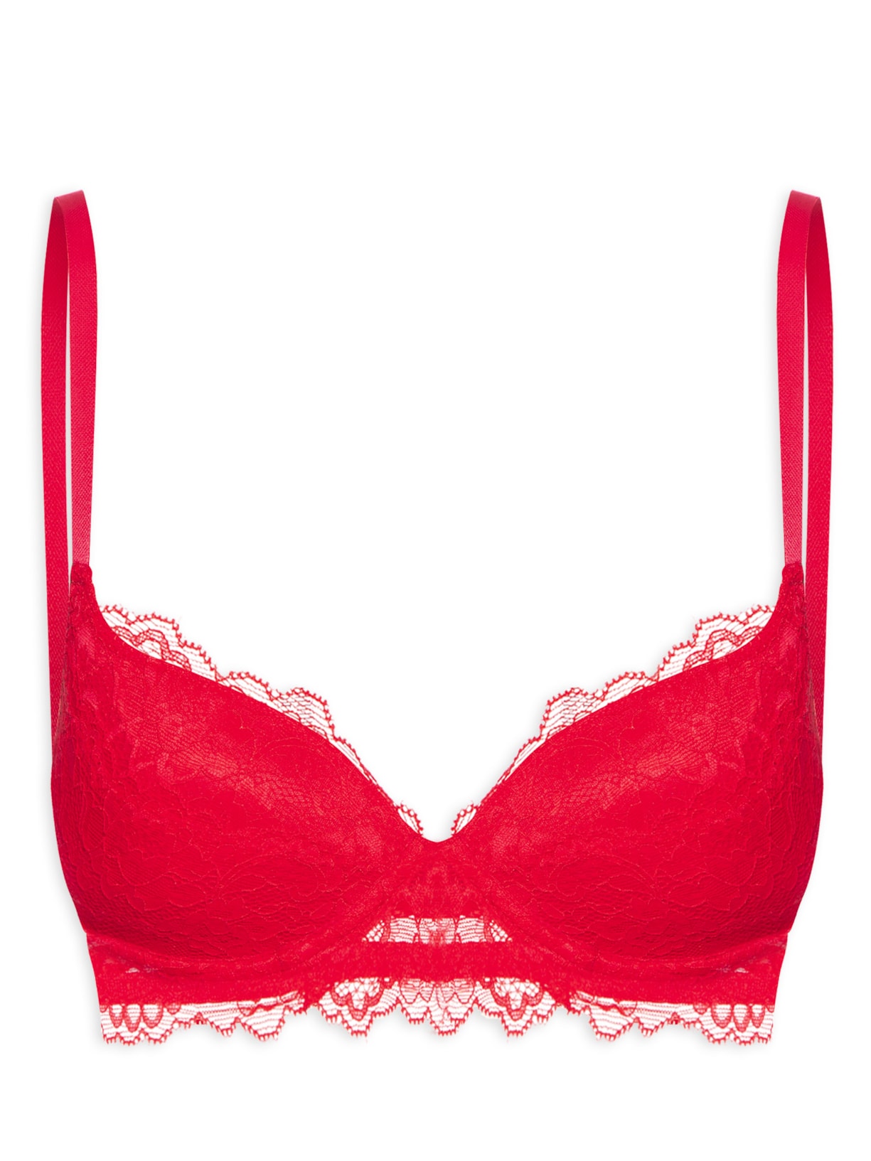 Sutiã Meia Taça Com Bojo Em Renda - Vermelho