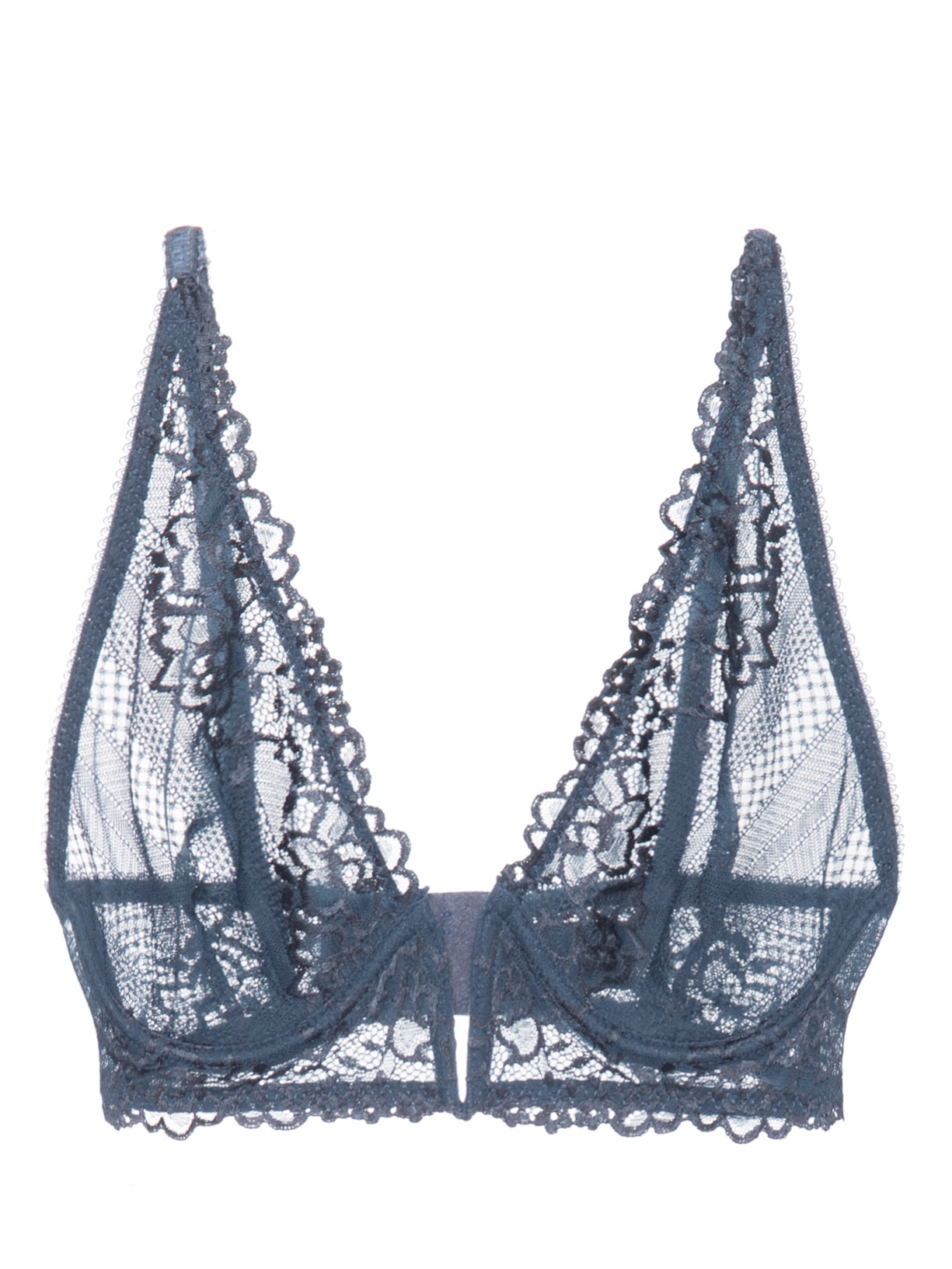 Sutiã Meia-taça Decote V Em Renda - Azul