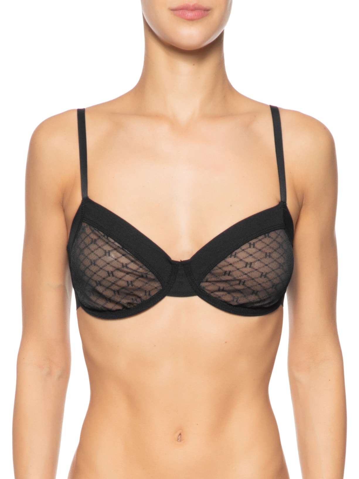 Sutiã Meia Taça Sem Bojo Com Aro Em Microfibra E Tule Personalizado Preto Hope