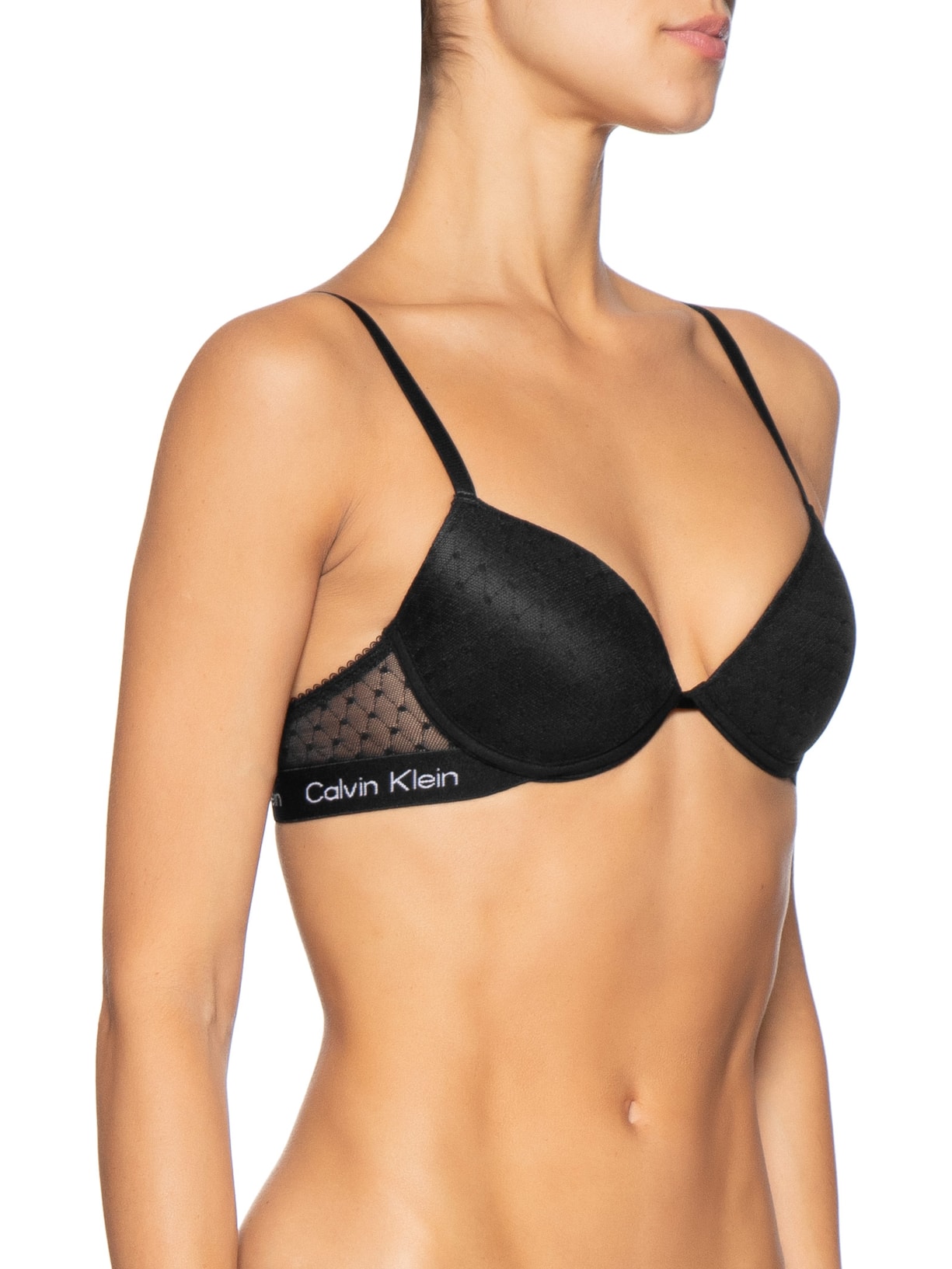 Sutiã Push Up Tule Geométrico Preto Calvin Klein Underwear