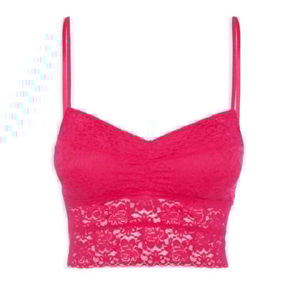 Sutiã Top Alongado Com Bojo Removível Em Renda - Rosa