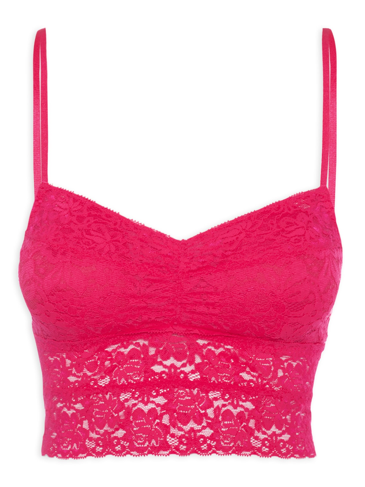 Sutiã Top Alongado Com Bojo Removível Em Renda - Rosa