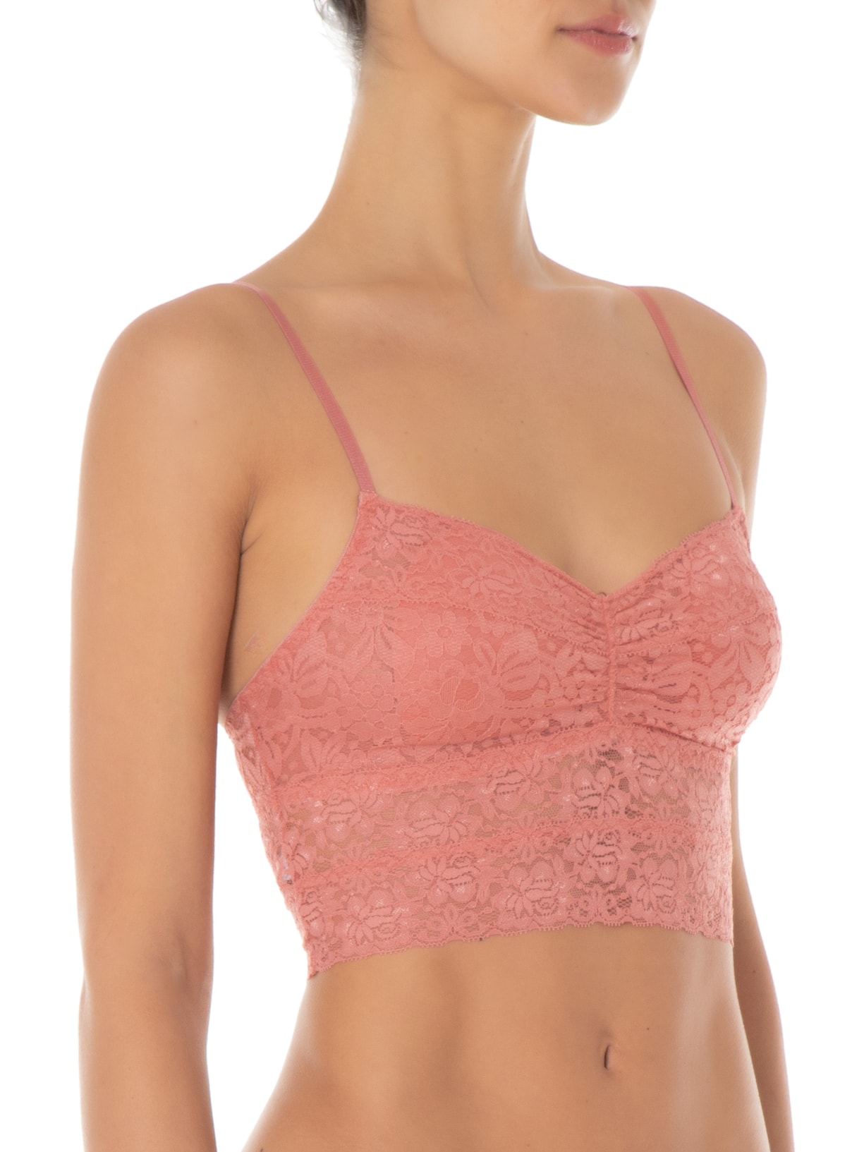 Sutiã Top Alongado Com Bojo Removível em Renda Rosa Hope