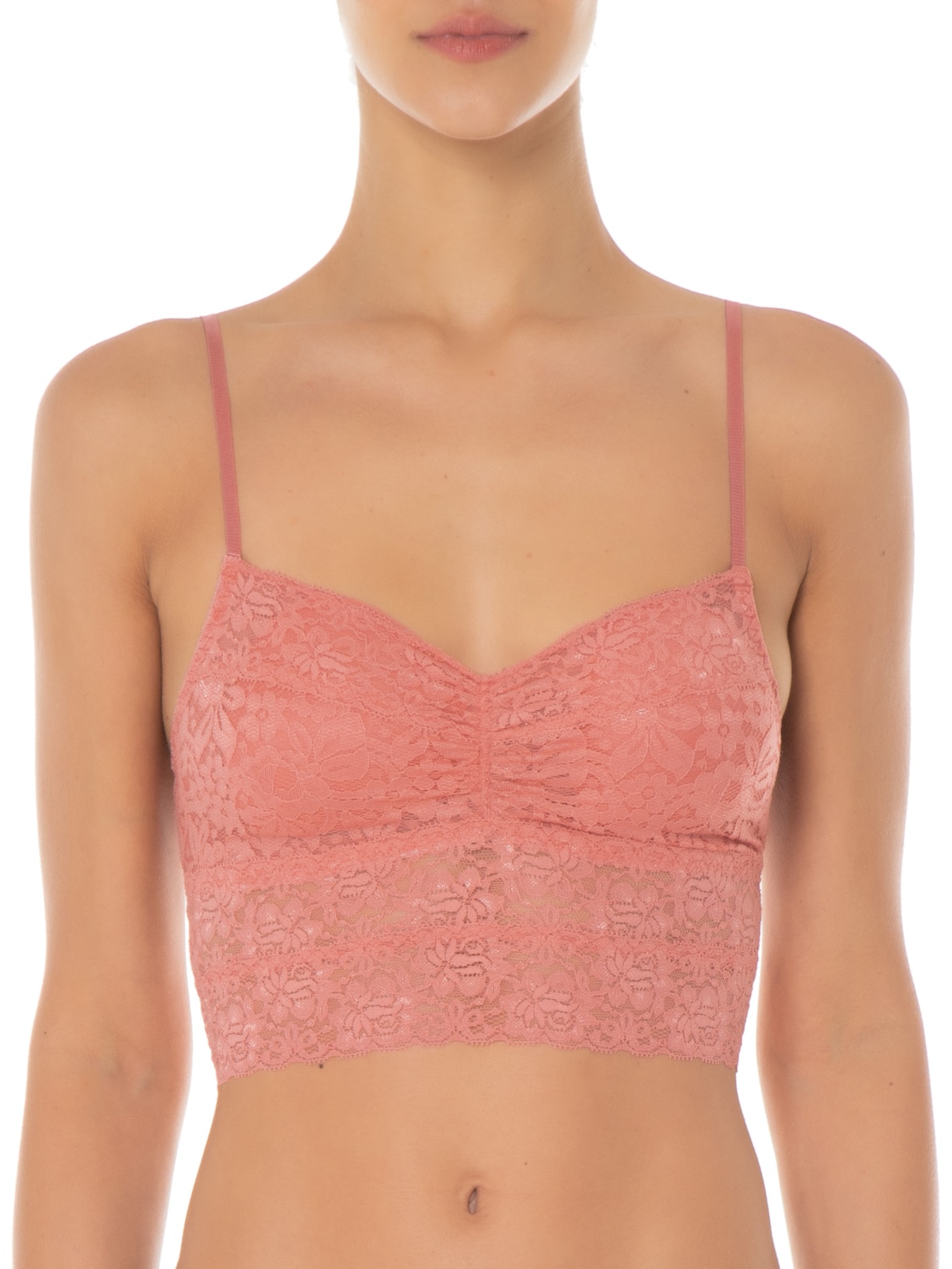 Sutiã Top Alongado Com Bojo Removível em Renda Rosa Hope