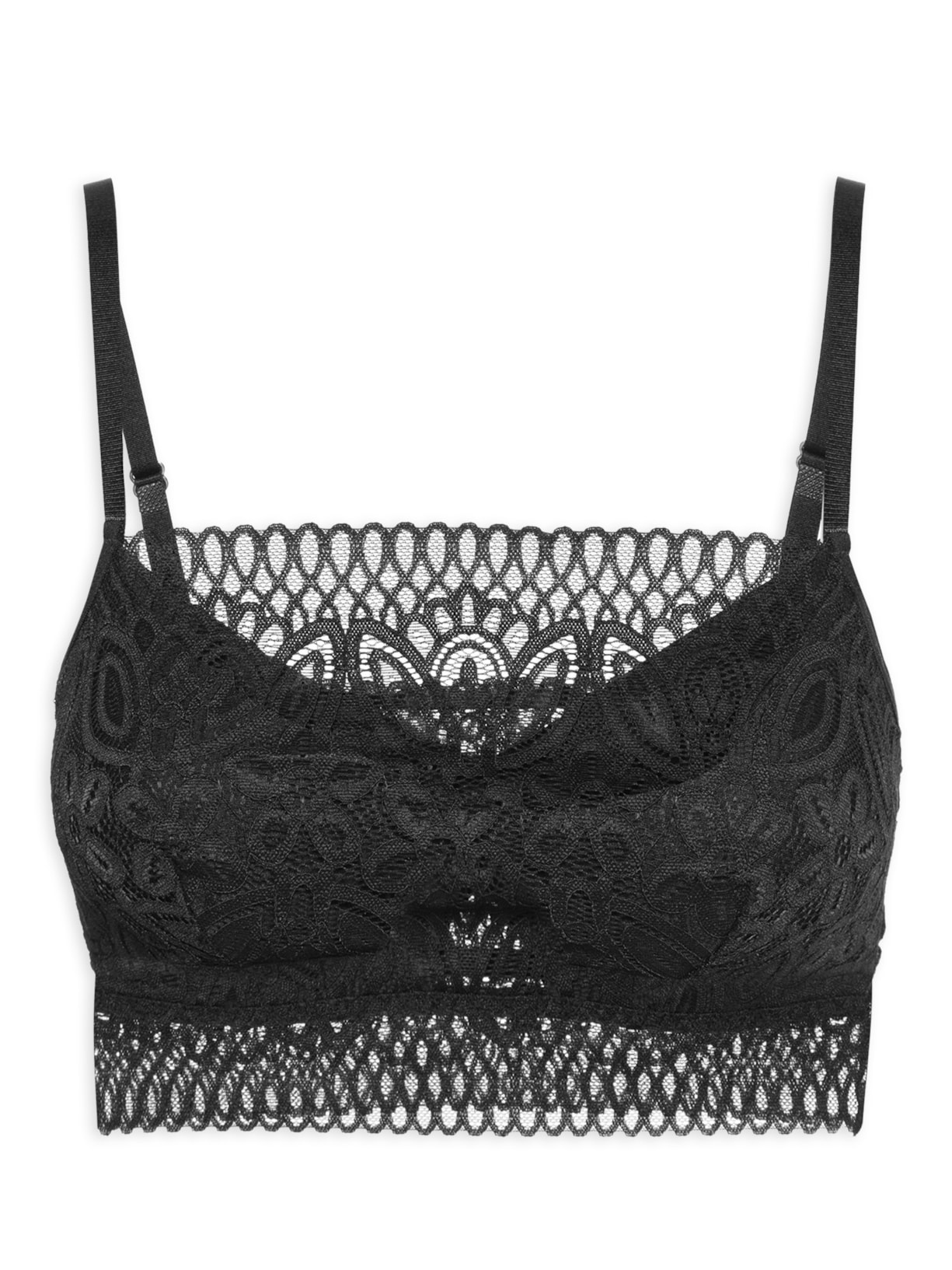 Sutiã Top Bandeau Em Renda - Preto