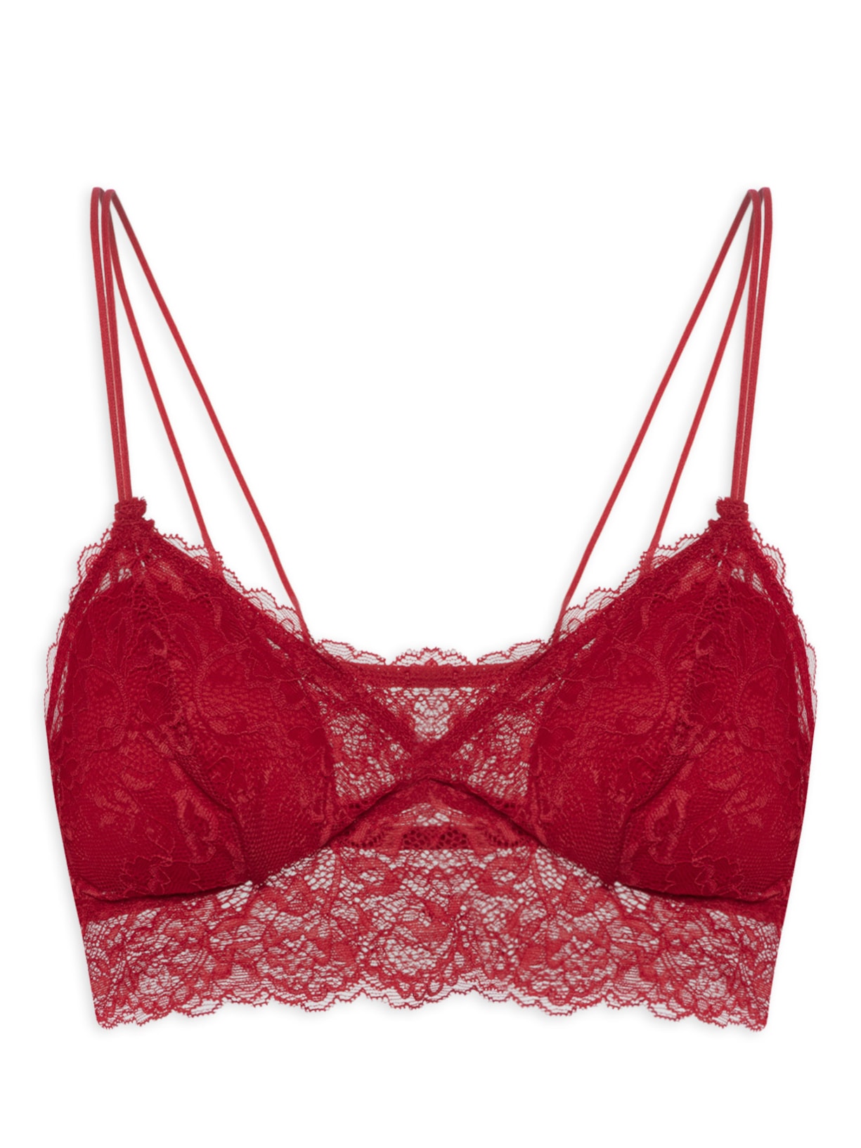 Sutiã Top Em Renda Com Bojo Removível - Vermelho