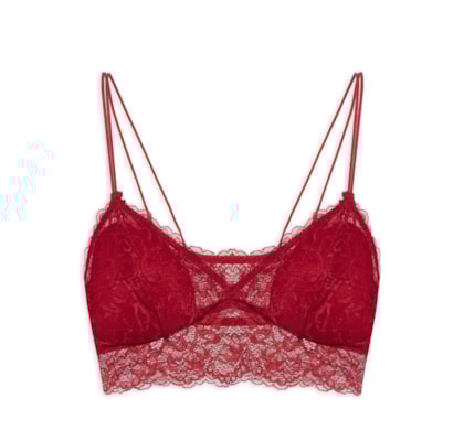 Sutiã Top Em Renda Com Bojo Removível - Vermelho