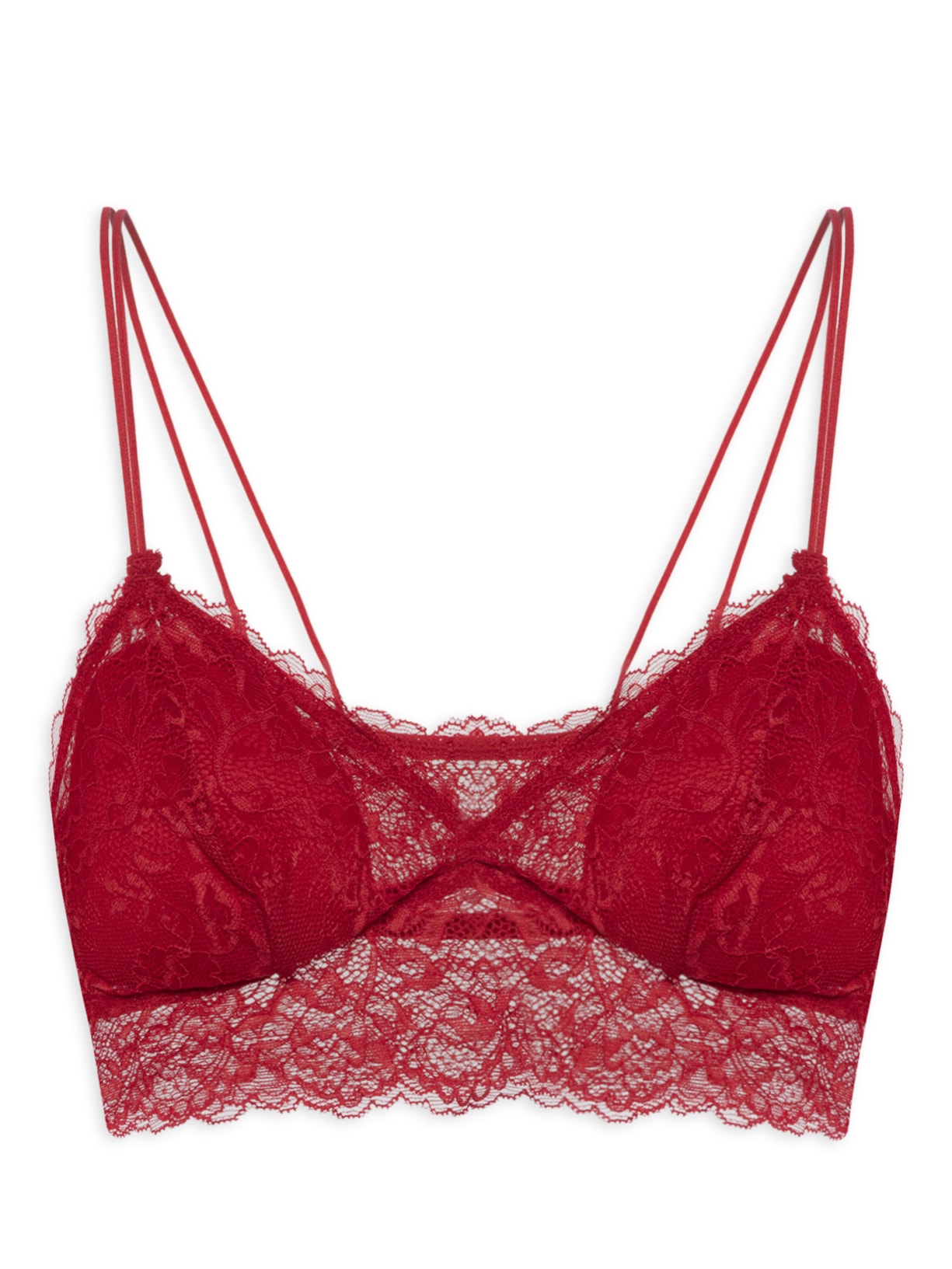 Sutiã Top Em Renda Com Bojo Removível - Vermelho