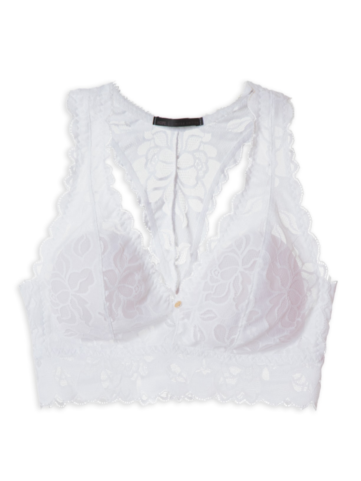 Sutiã Top Nadador Alongado Em Renda - Branco