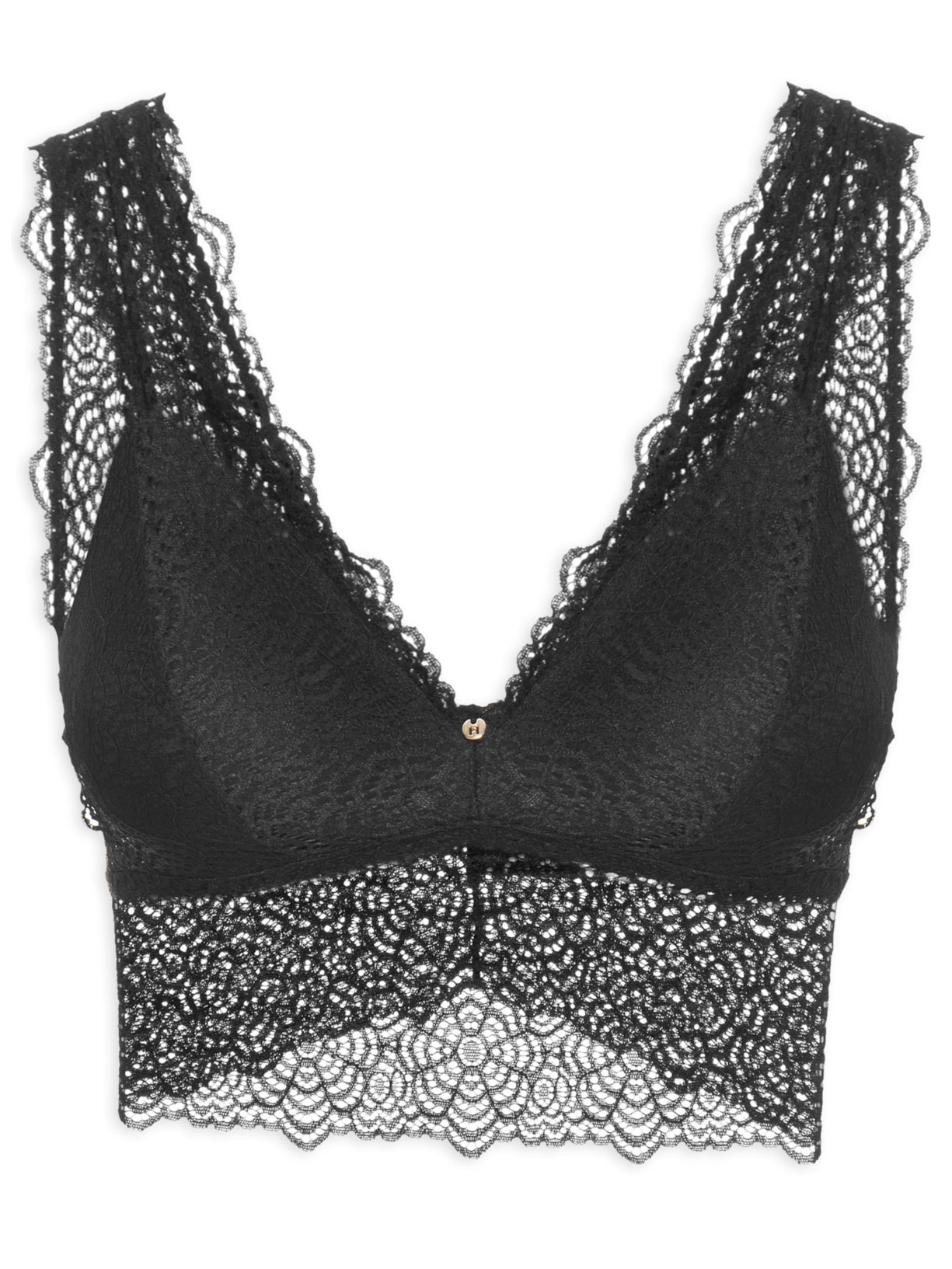 Sutiã Top Triângulo Alongado Em Renda - Preto