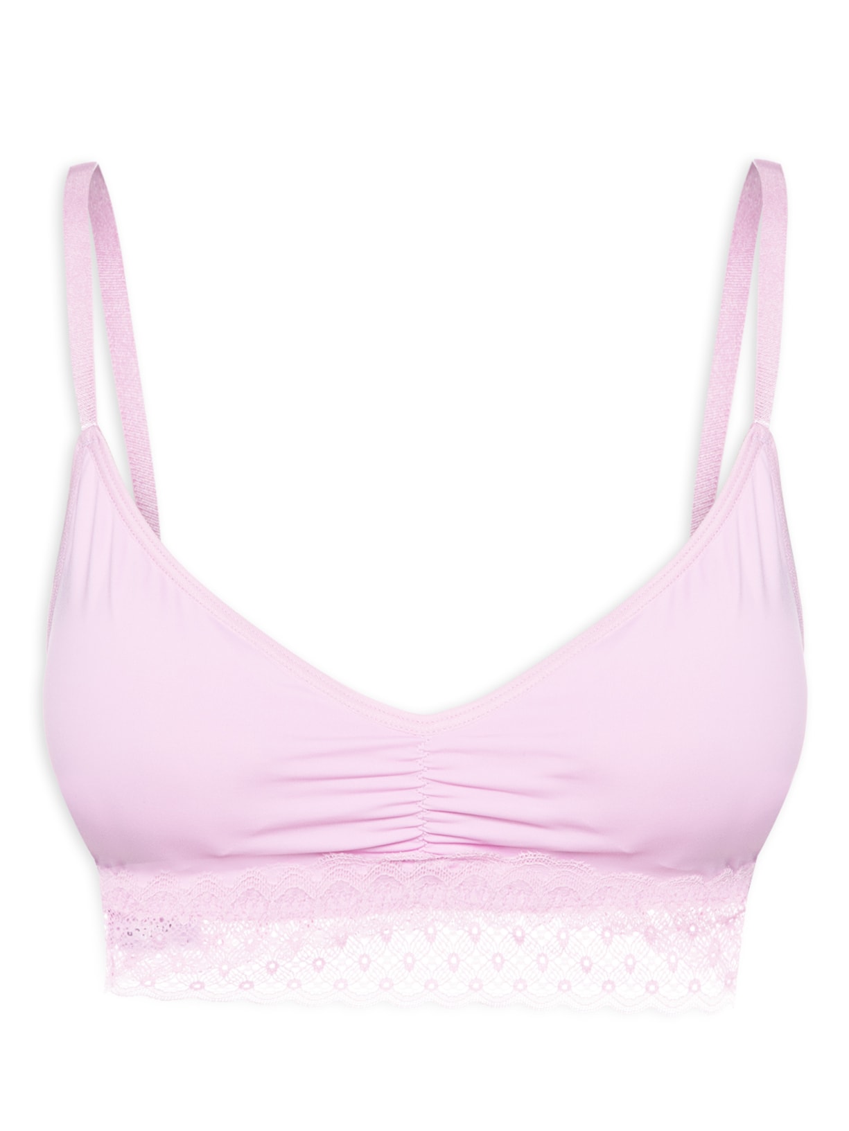 Sutiã Top Triângulo Com Bojo Removível Em Microfibra Com Renda - Rosa