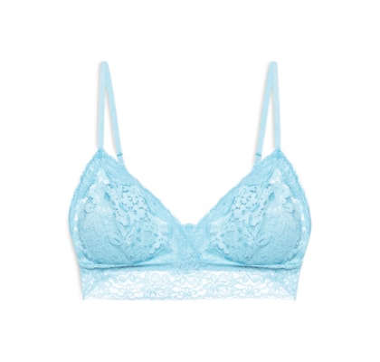 Sutiã Top Triângulo Com Bojo Removível Em Renda - Azul