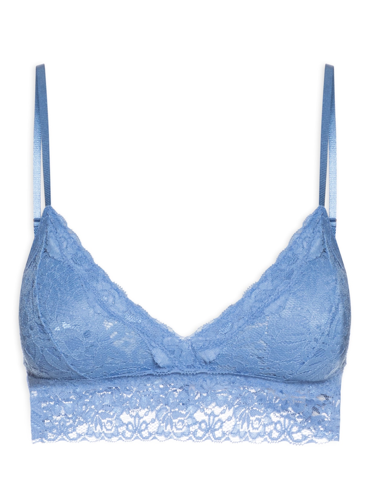 Sutiã Top Triângulo Com Bojo Removível Em Renda - Azul