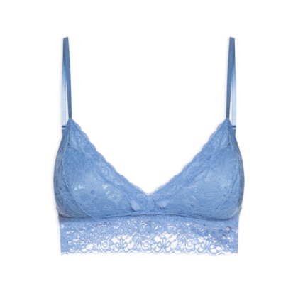 Sutiã Top Triângulo Com Bojo Removível Em Renda - Azul