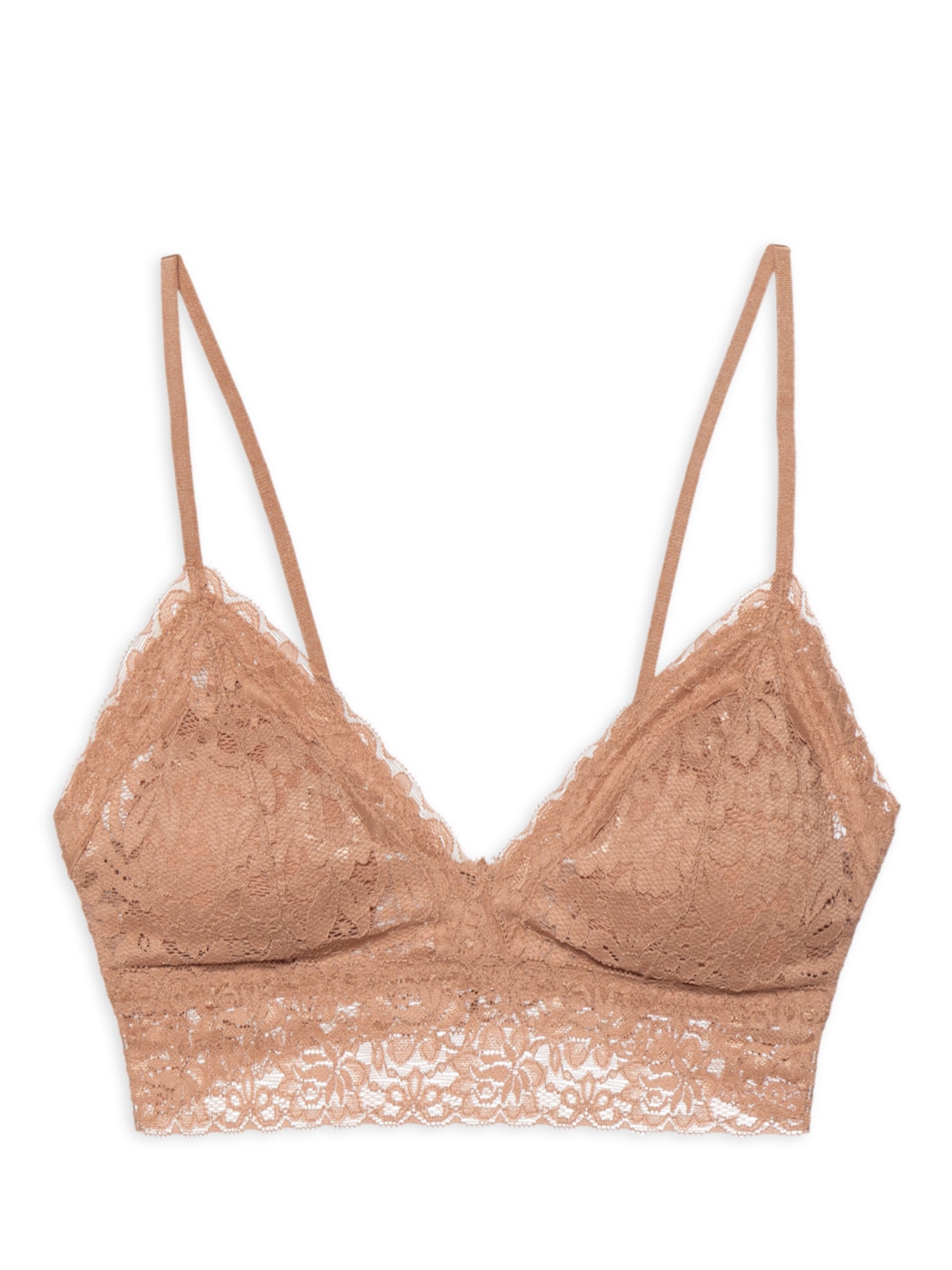 Sutiã Top Triângulo Com Bojo Removível Em Renda - Marrom