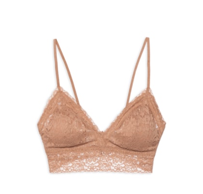 Sutiã Top Triângulo Com Bojo Removível Em Renda - Marrom
