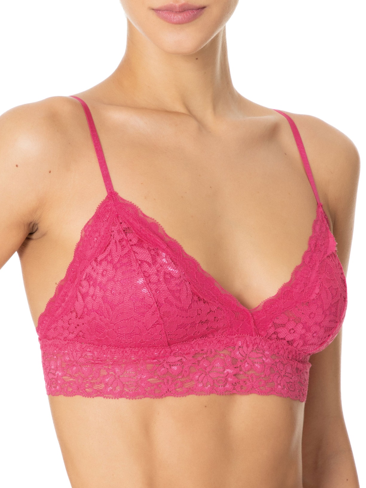 Sutiã Top Triangulo Com Bojo Removível Em Renda Rosa Hope