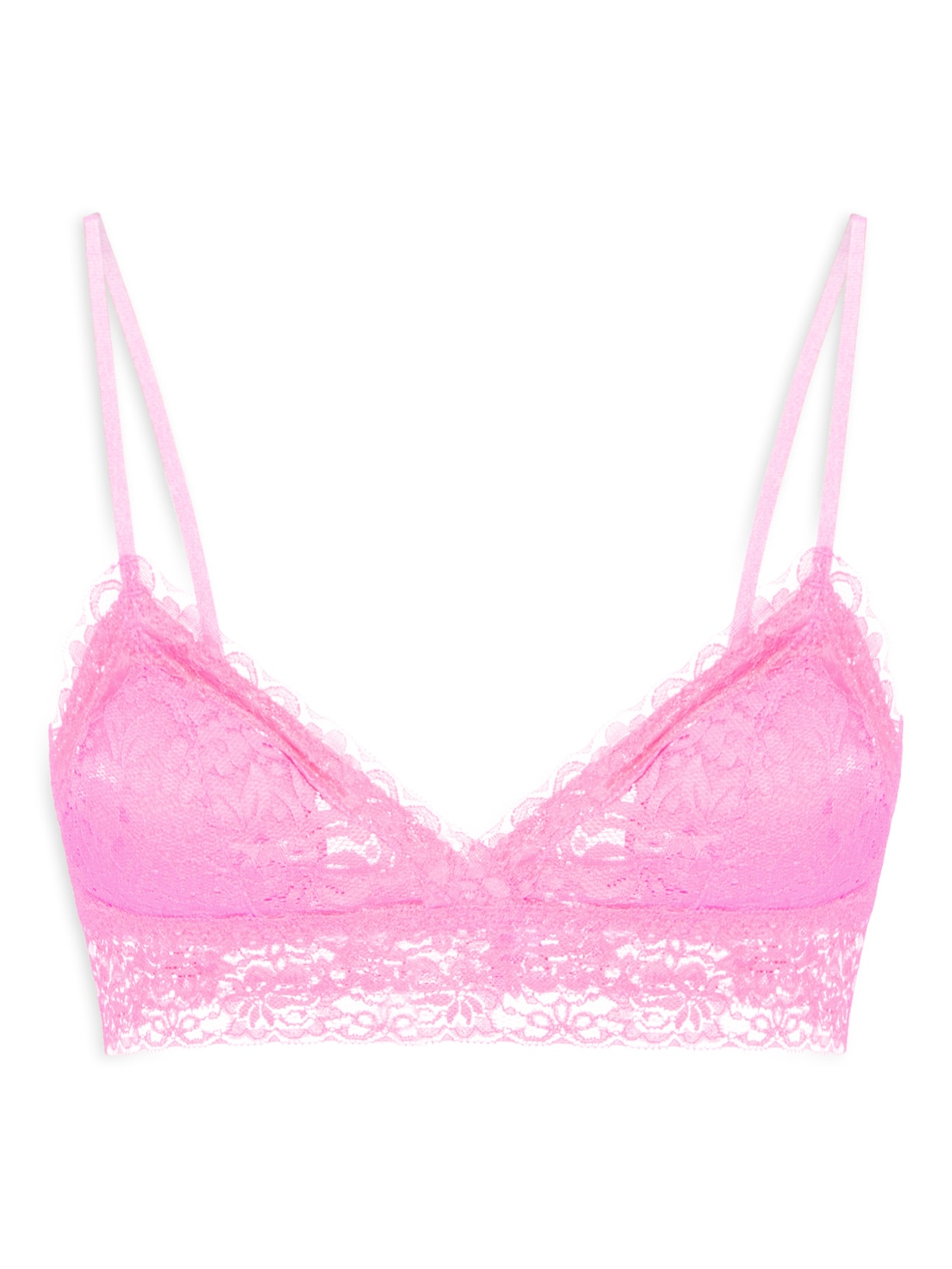 Sutiã Top Triângulo Com Bojo Removível Em Renda - Rosa