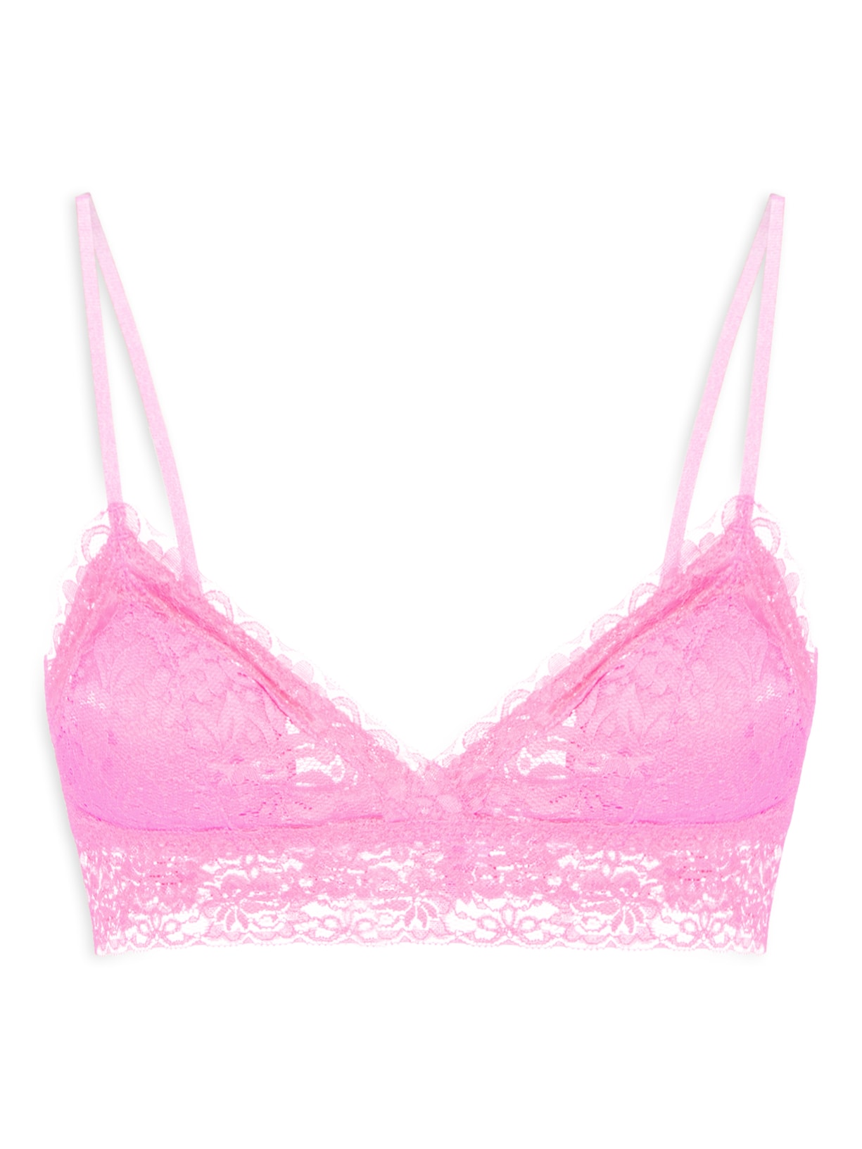Sutiã Top Triângulo Com Bojo Removível Em Renda - Rosa