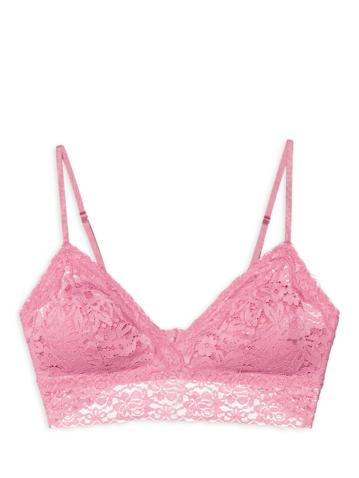 Sutiã Top Triângulo Com Bojo Removível Em Renda - Rosa