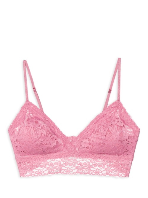Sutiã Top Triângulo Com Bojo Removível Em Renda - Rosa
