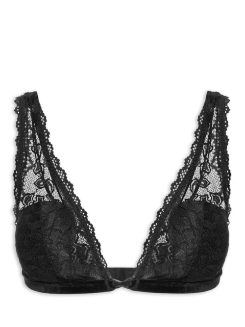 Sutiã Triângulo Com Bojo Removível Em Renda E Veludo - Preto