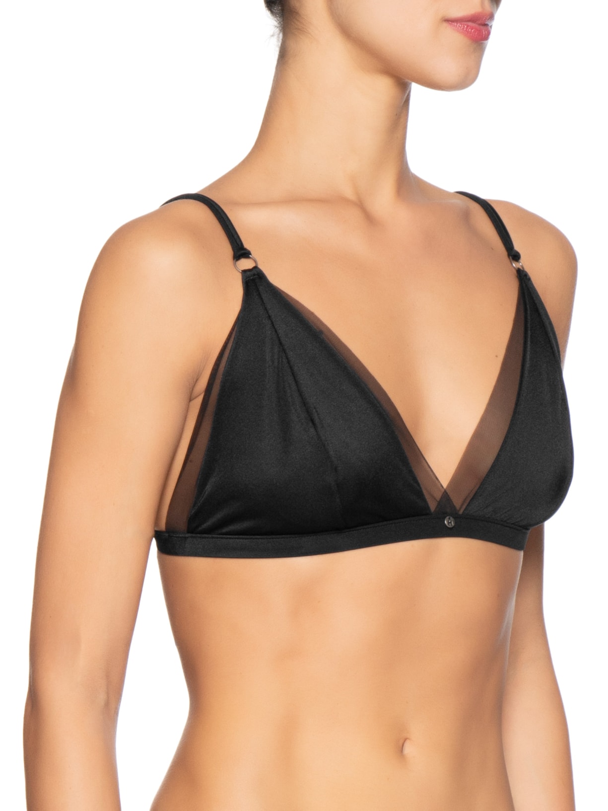 Sutiã Triângulo Em Microfibra Acetinado E Tule Preto Hope