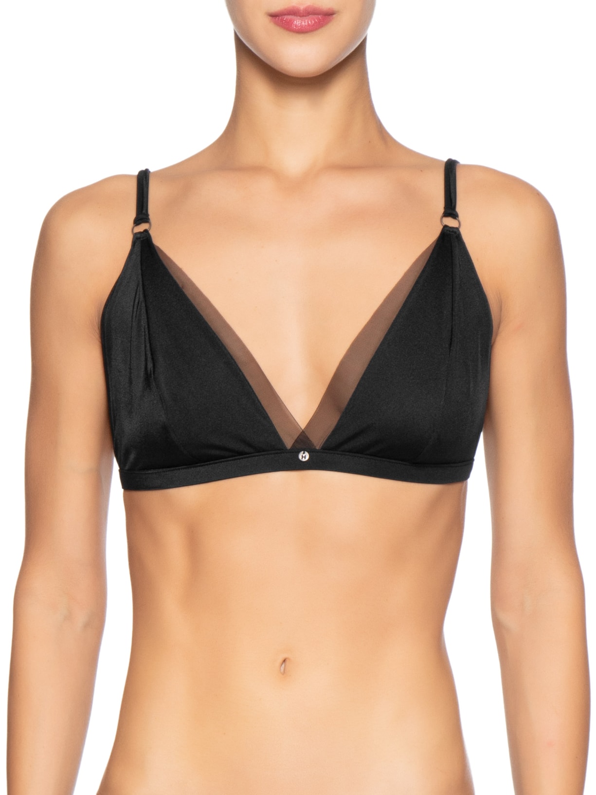 Sutiã Triângulo Em Microfibra Acetinado E Tule Preto Hope