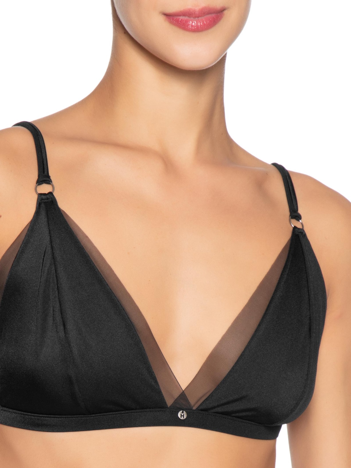 Sutiã Triângulo Em Microfibra Acetinado E Tule Preto Hope