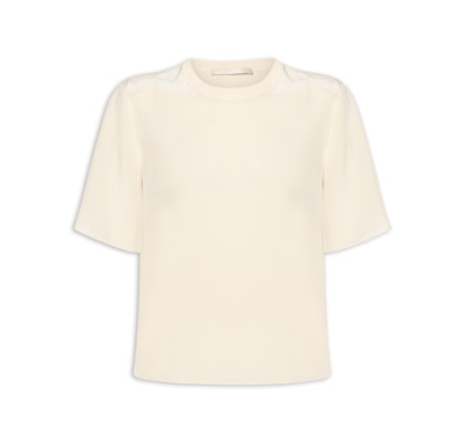 T-Shirt De Seda Bege Pret Gola Rib - Amarelo