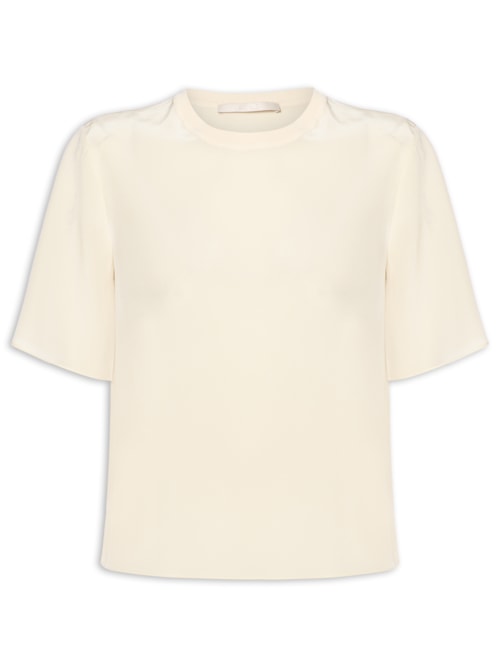 T-Shirt De Seda Bege Pret Gola Rib - Amarelo