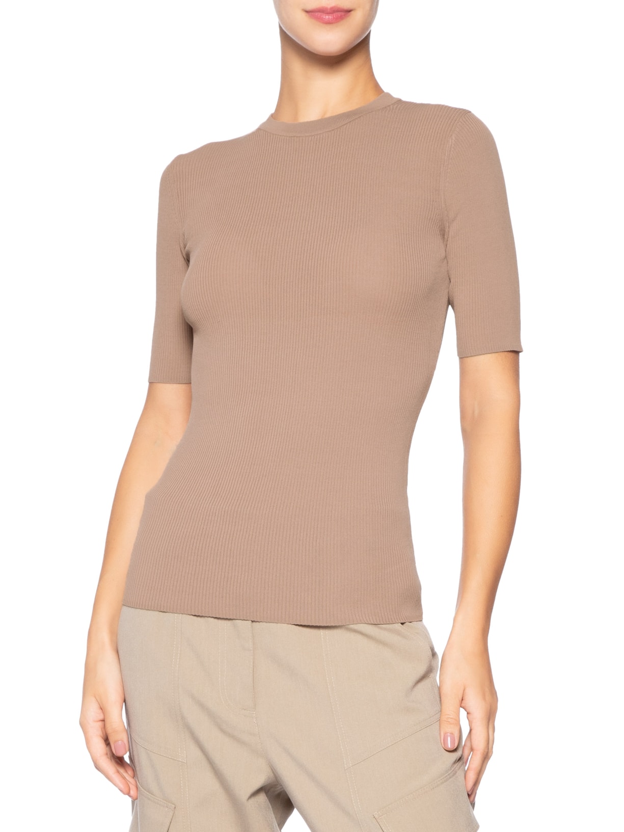 T-Shirt De Tricot Canelado Básica Marrom Animale